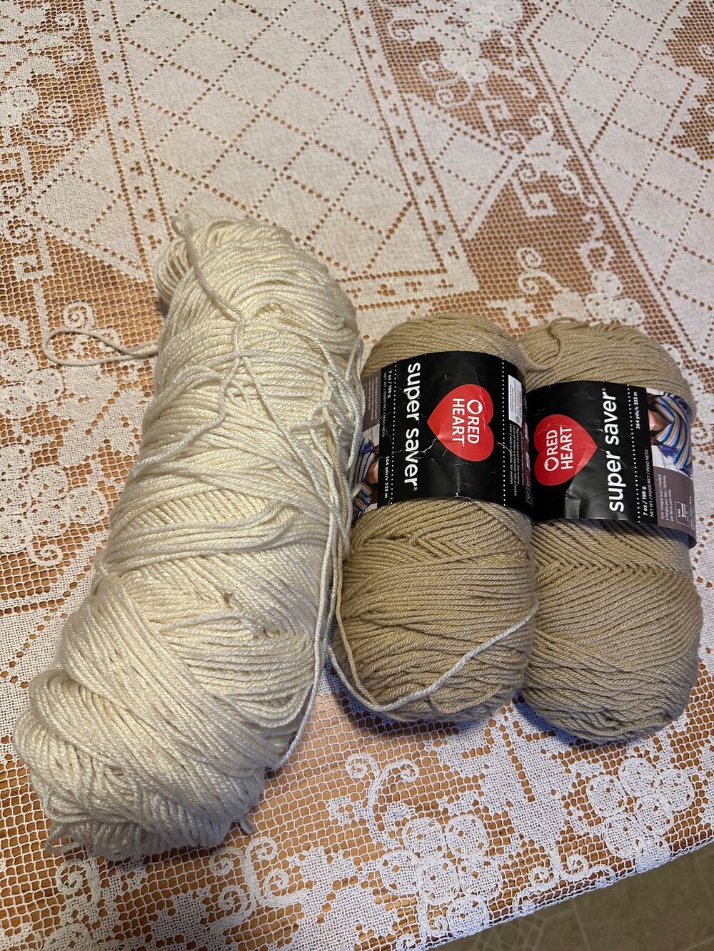 Red Heart Super Saver Yarn Lot 3 Skeins Worsted 4 Medium Acrylic Buff Beige